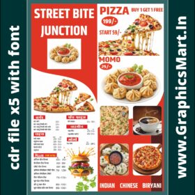 Street Bite Junction Fast Food Menu CDR File X5 With Font | Editable Restaurant Menu Design
