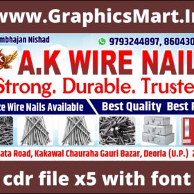 A.K Wire Nails Banner CDR File X5 With Font | Editable Hardware Shop Flex Design
