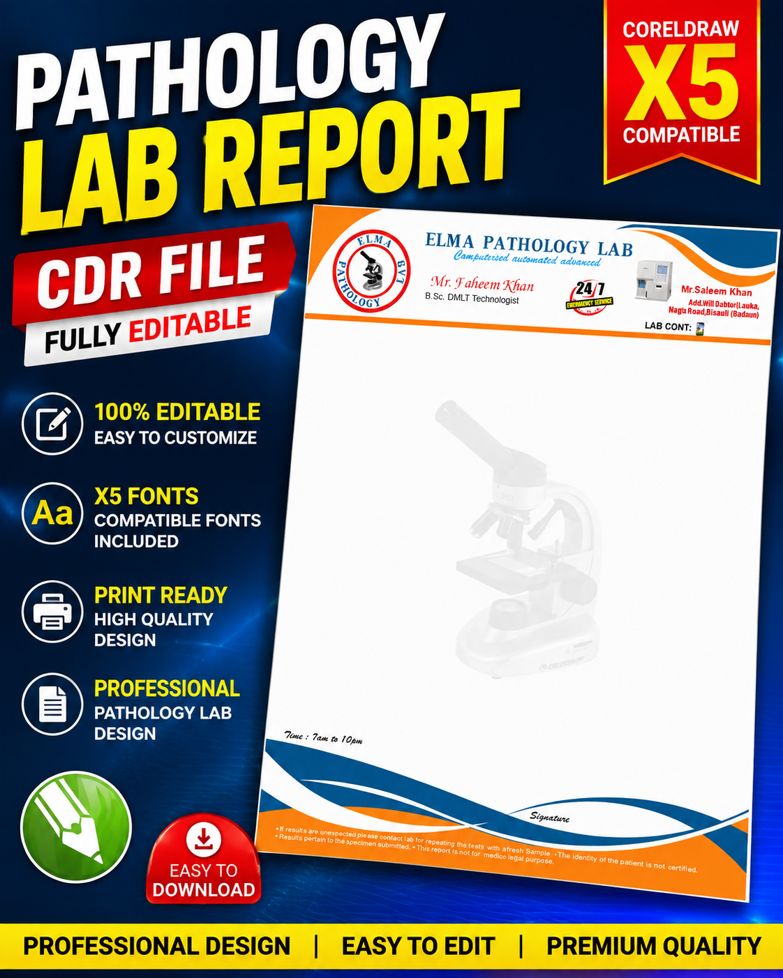 Pathology Lab Report CDR File | Medical Lab Report Template | CorelDRAW X5 Editable Design