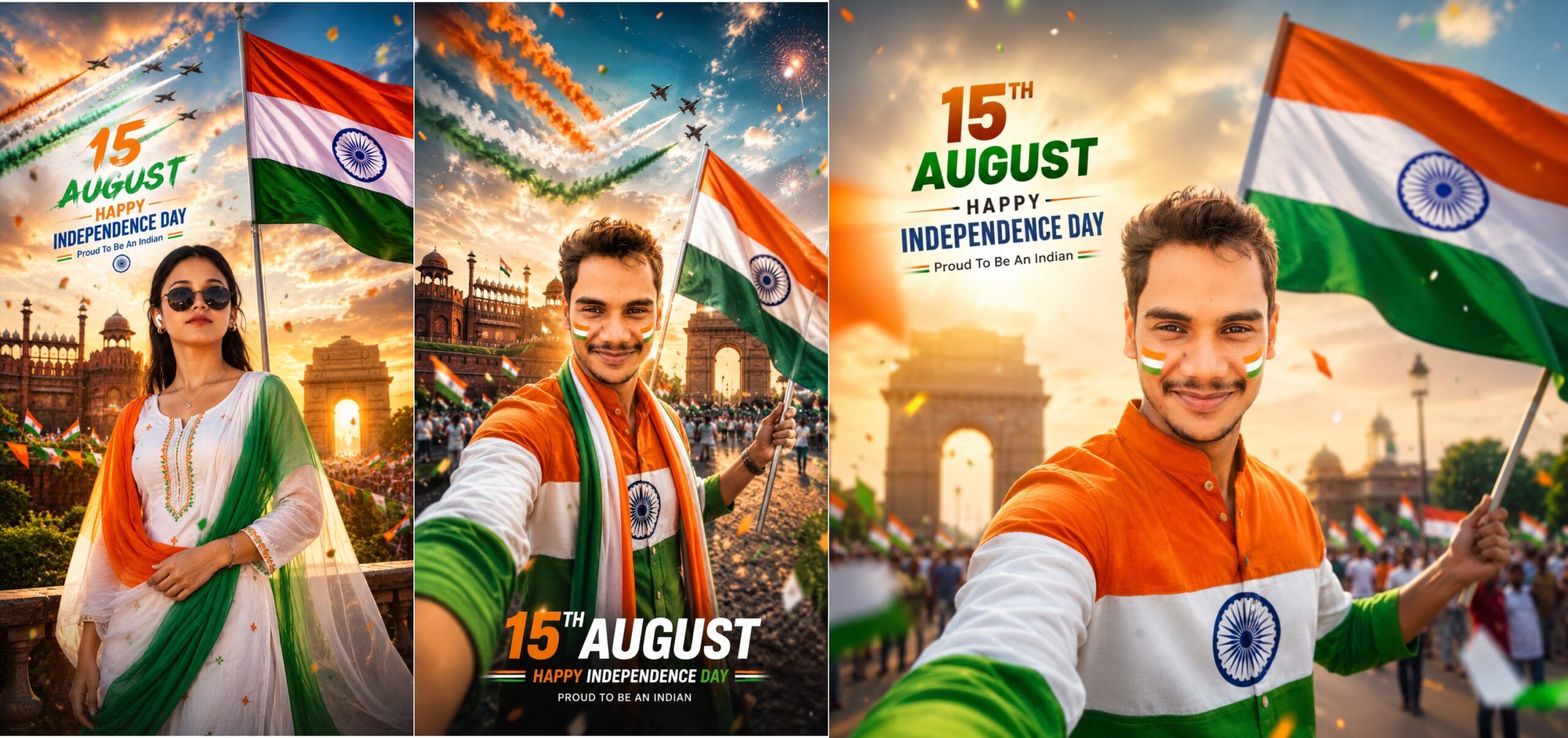 15 August Independence Day AI Photo Prompt | Tricolor Salwar Suit Poster