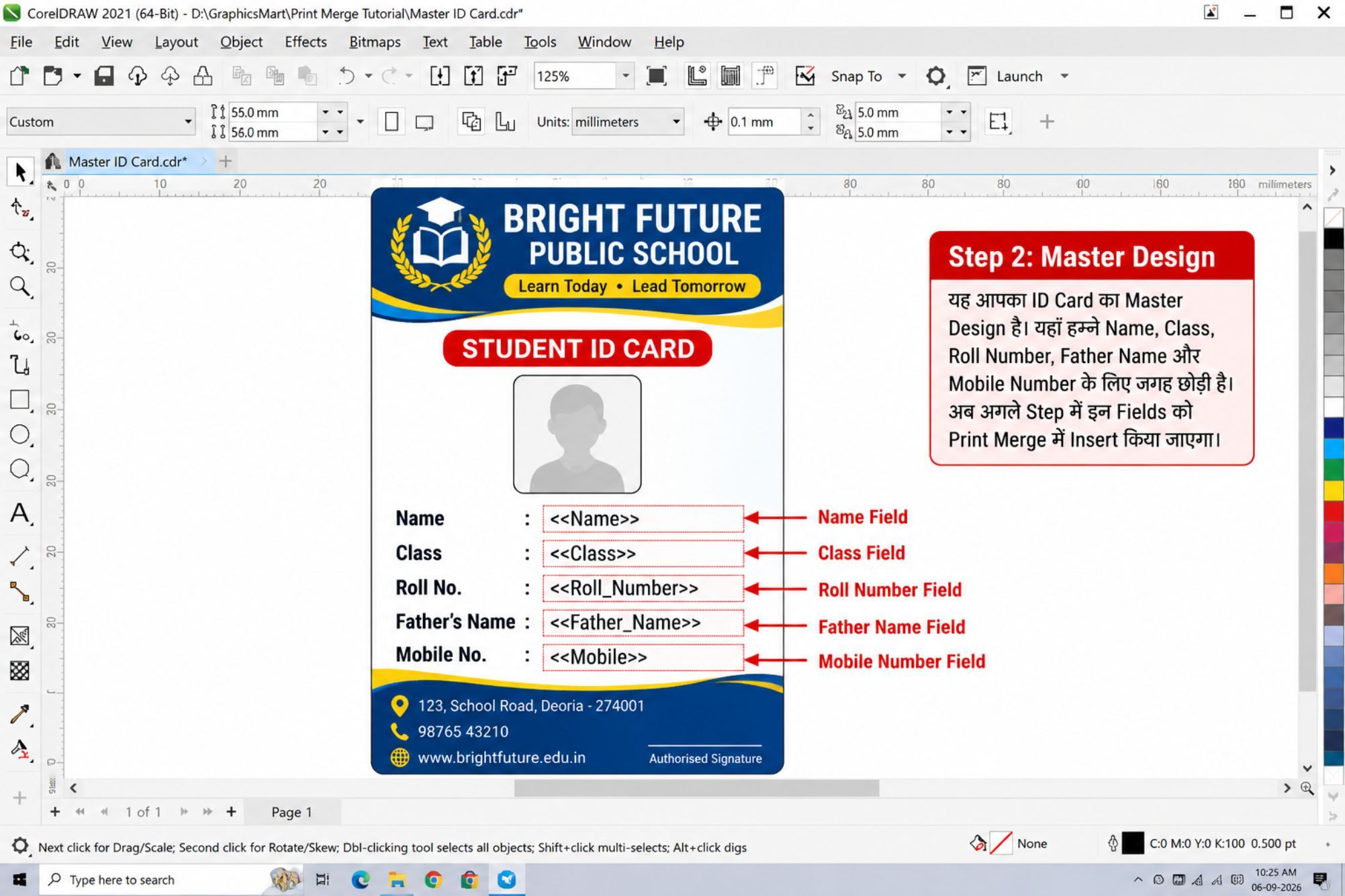 Master ID Card Design for Print Merge in CorelDRAW